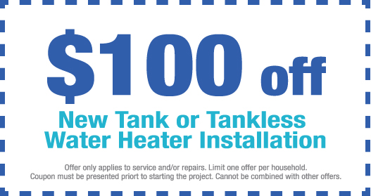 $100 off new water heater installation