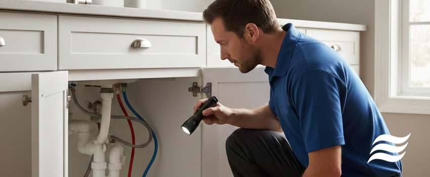 plumber performing annual plumbing inspection